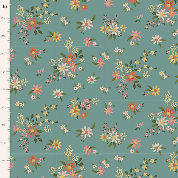 CHIC ESCAPE COLLECTION Daisyfield Teal - FAT QUARTER