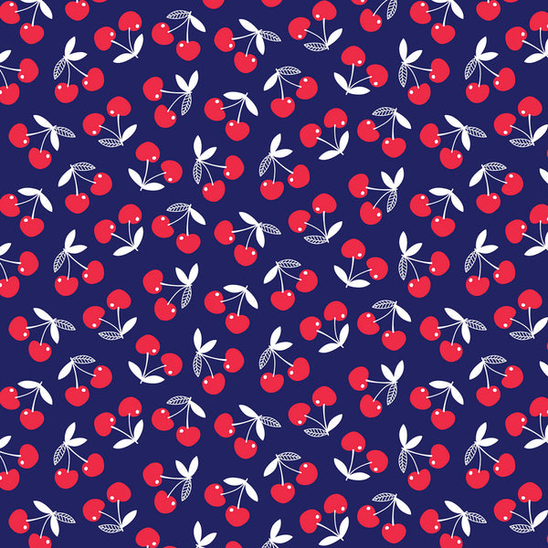 CHERRY PATCH Tossed Cherries Navy Blue - PRE ORDER (Feb 2025)