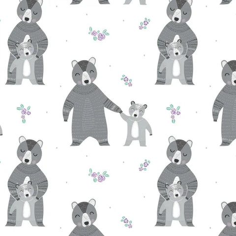 BEAR HUG Main White - FAT QUARTER